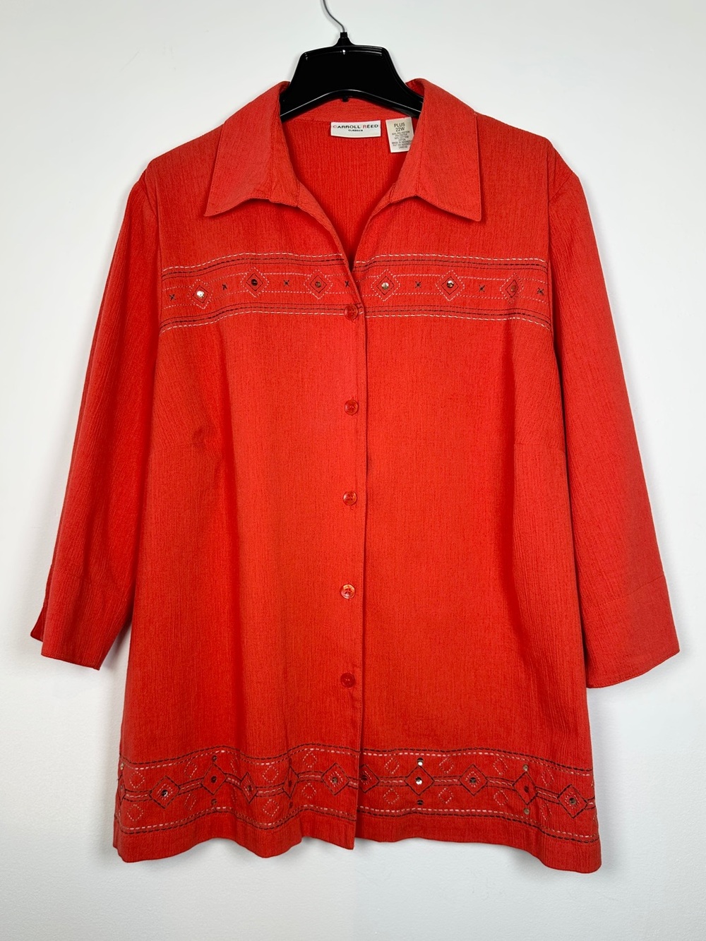 Vintage Carroll Reed Embroidered Button-Up Blouse | Plus Size 22W